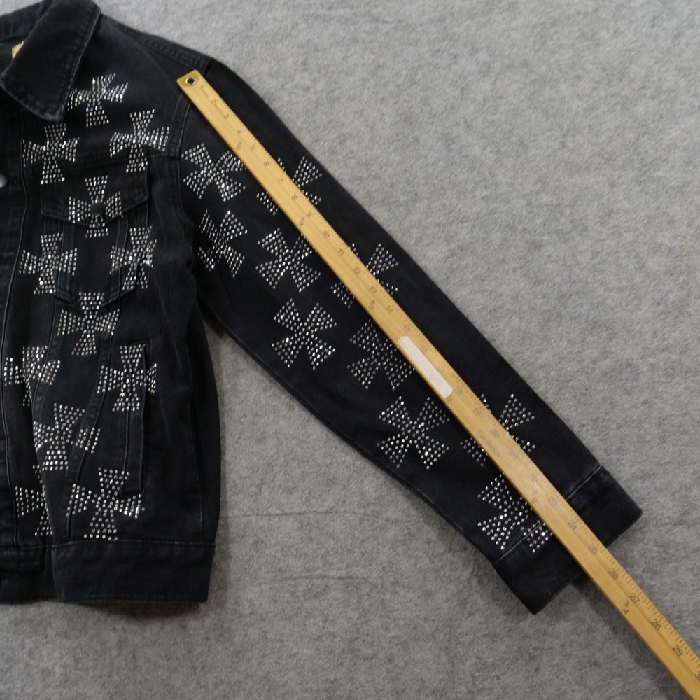 Uncle Ralph Denim Jacket Womens Large Black Rhinestones Jean Cross Pattern - Picture 9 of 11